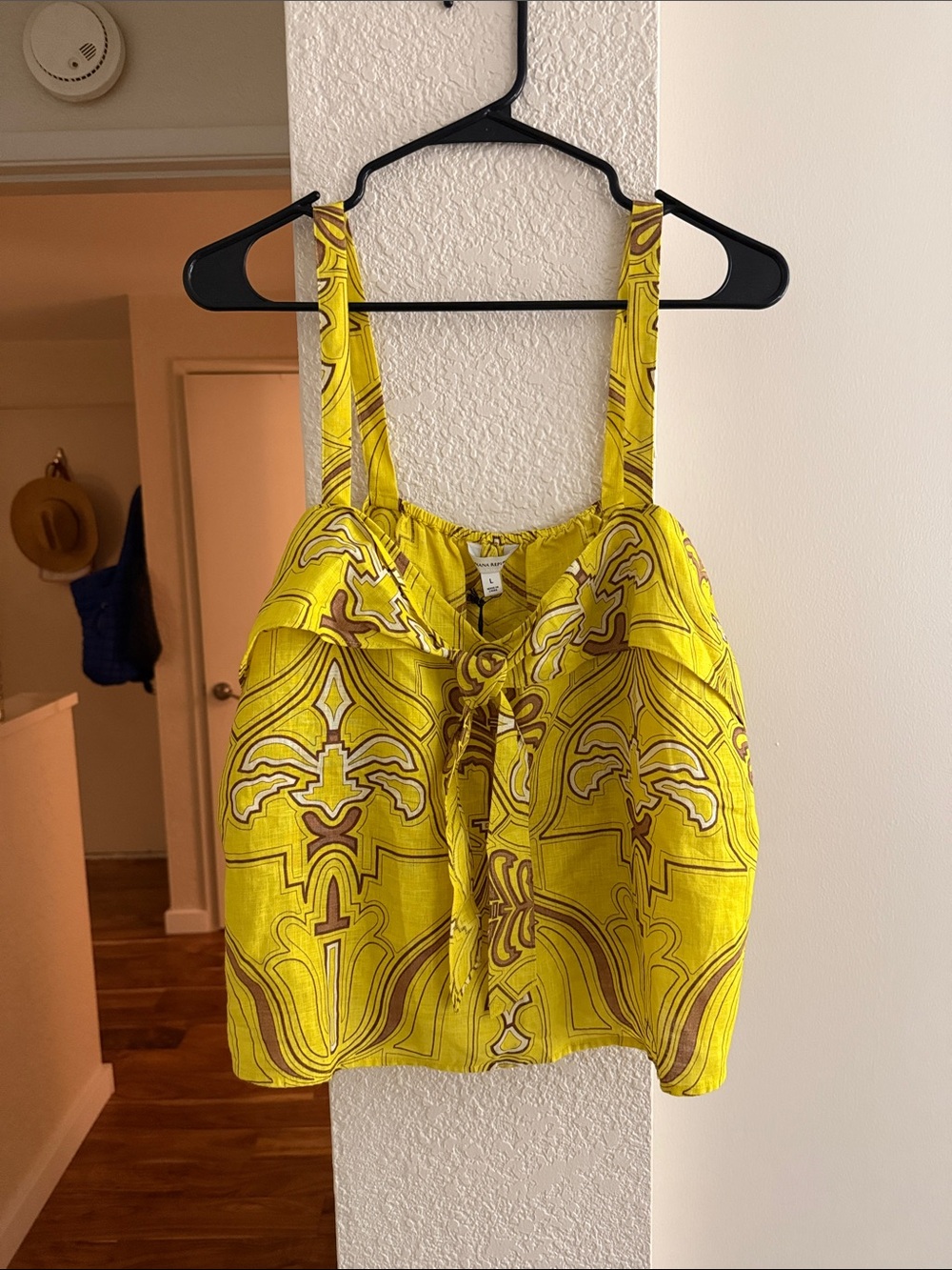 Banana Republic Yellow Patterned Tie-Front Camisole